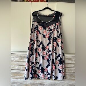 ✨ S/S 3X Floral Tank TunicTop Mesh Yoke Navy Red Plus Size